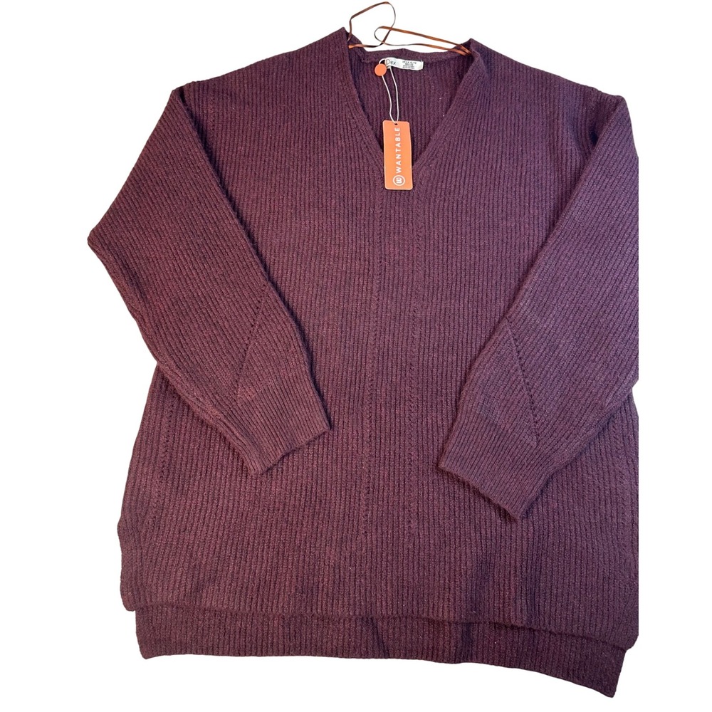 Dex Port V Neck Ribbed Sweater XL TG Burgundy Womens New With‎ Tags